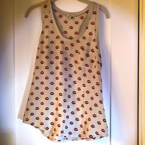 Joie Creme with Red Lips Alicia Print Silk